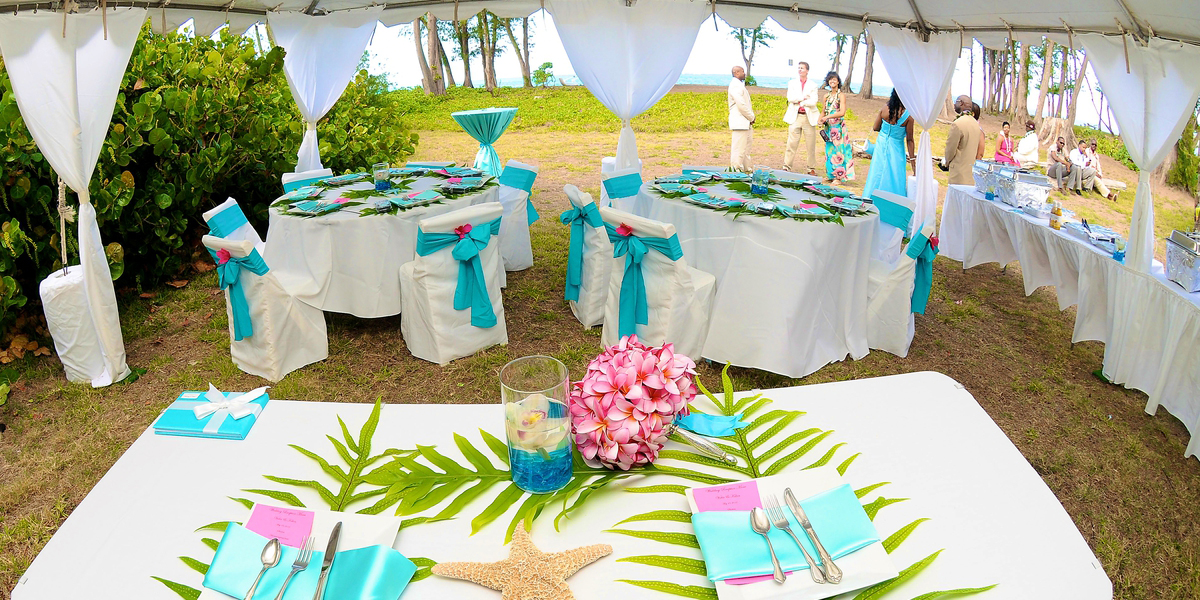 Wedding in Hawaii wih a reception at an ocean side villa with a tent